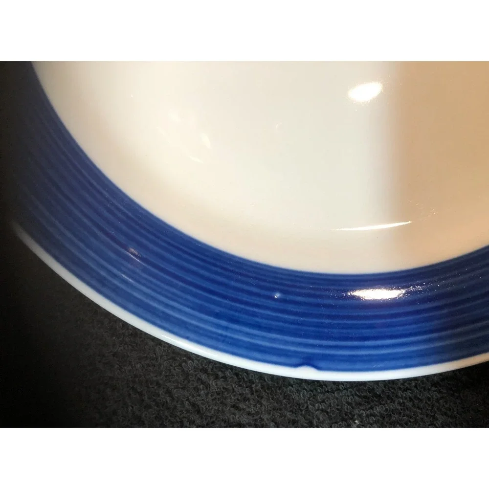 2 -Gibson Everyday Dinner Plates White with Cobalt Blue Band/Trim 9.75